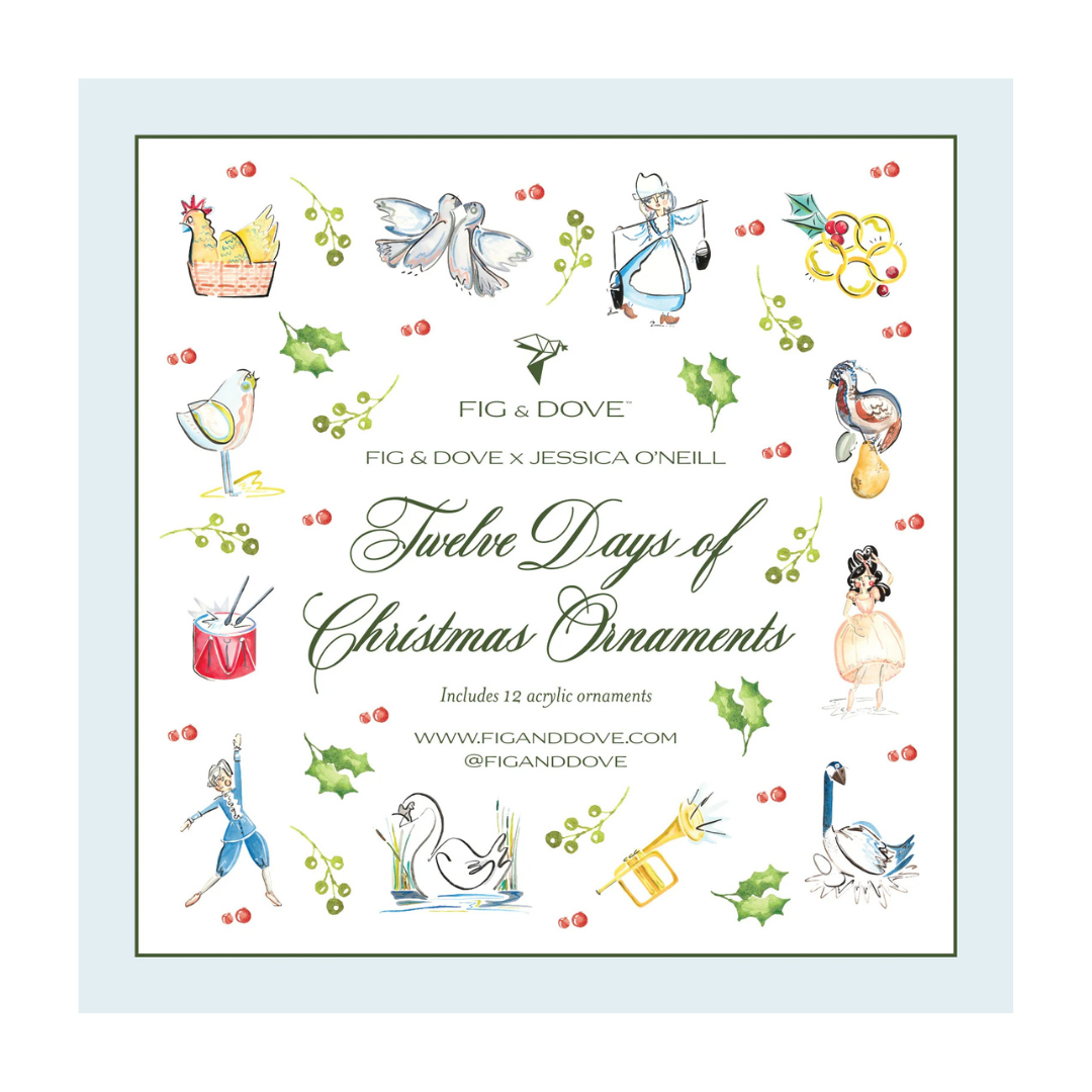 Fig and Dove Twelve Days of Christmas Acrylic Ornament Set