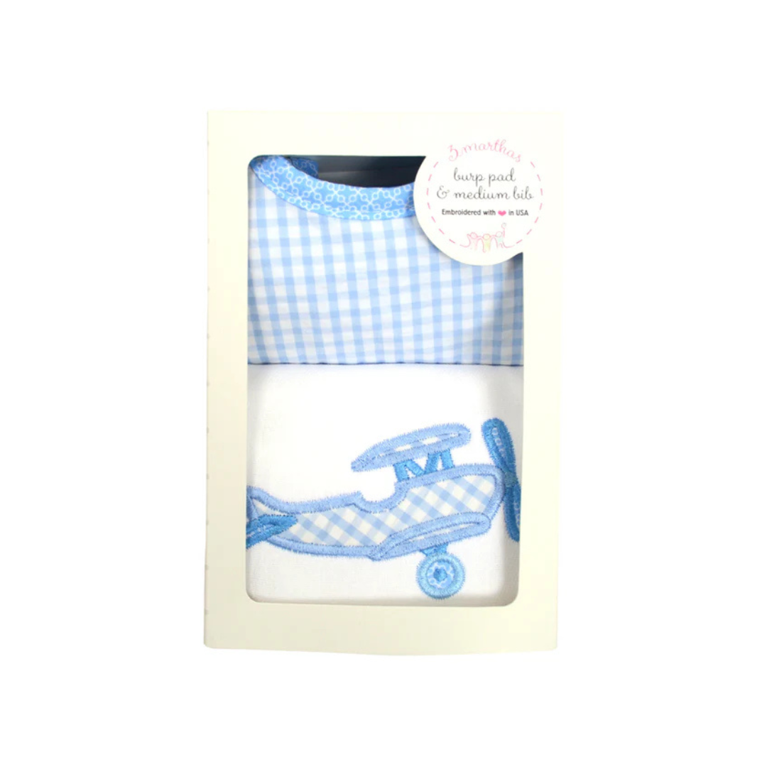 Blue Plane Medium Bib & Burp Box Set