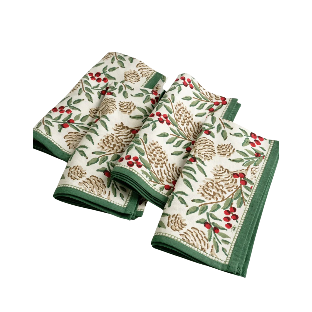 Pomegranate Christmas Garland Napkins - Set of 4