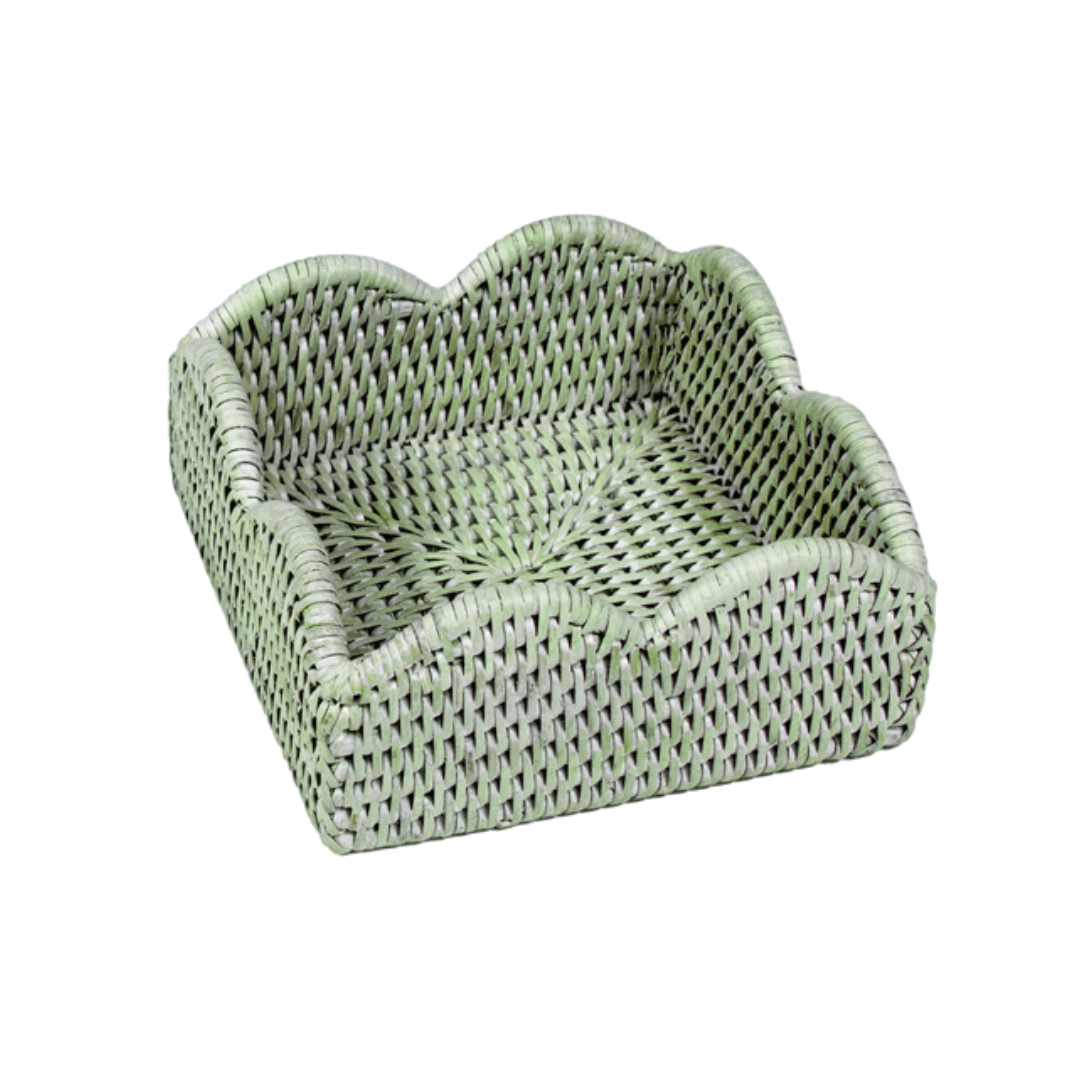 Caspari Green Rattan Scallop Napkin Holder