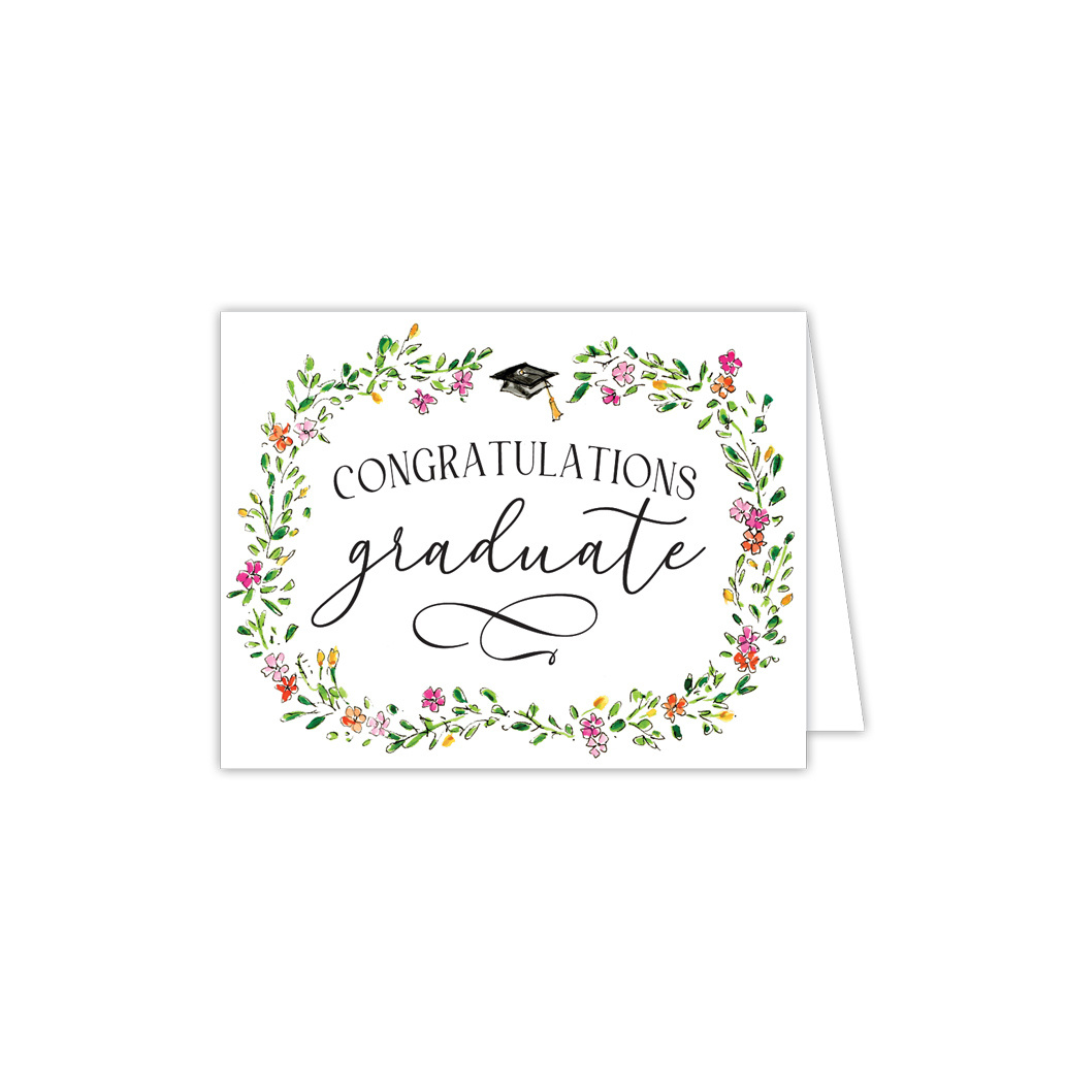 Congratulations Graduate Floral Border and Grad Cap Greeting Card