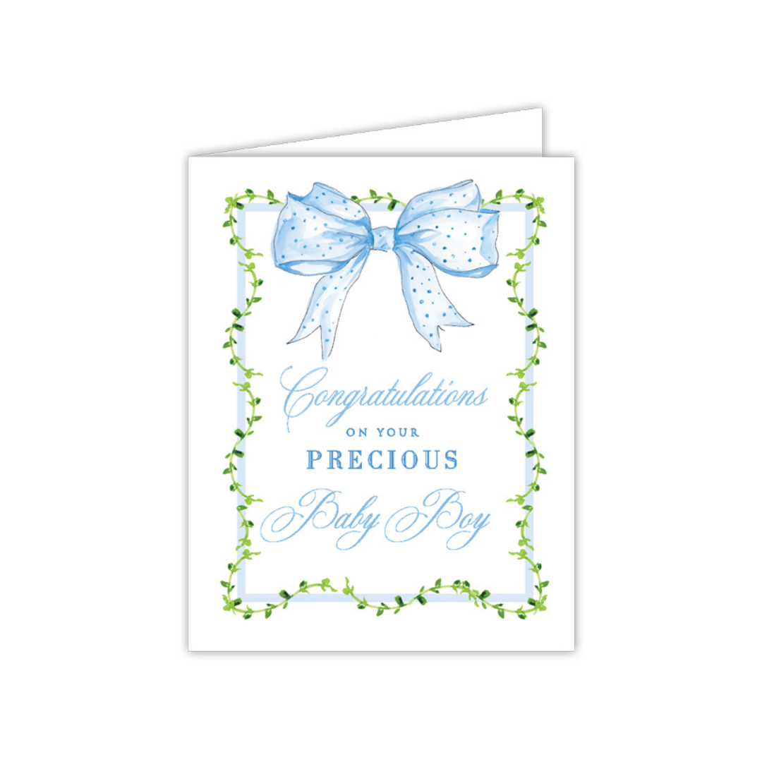 Congratulations on Your Precious Baby Boy Blue Bow Greeting Card