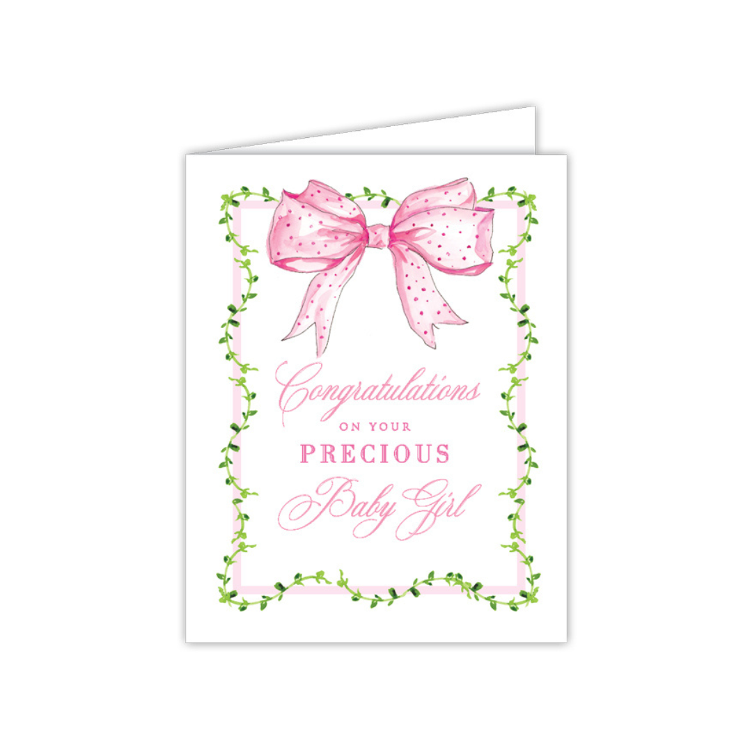 Congratulations on Your Precious Baby Girl Pink Bow Greeting Card