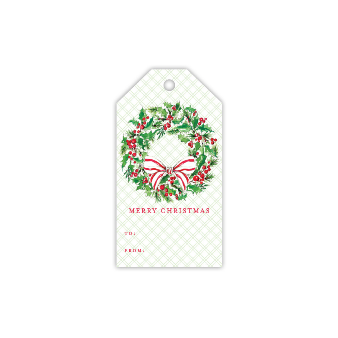 Gift Tag - Merry Christmas Holly Wreath with Bow