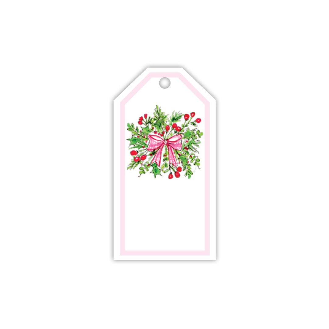 Gift Tag - Pink Bow and Holly Berries