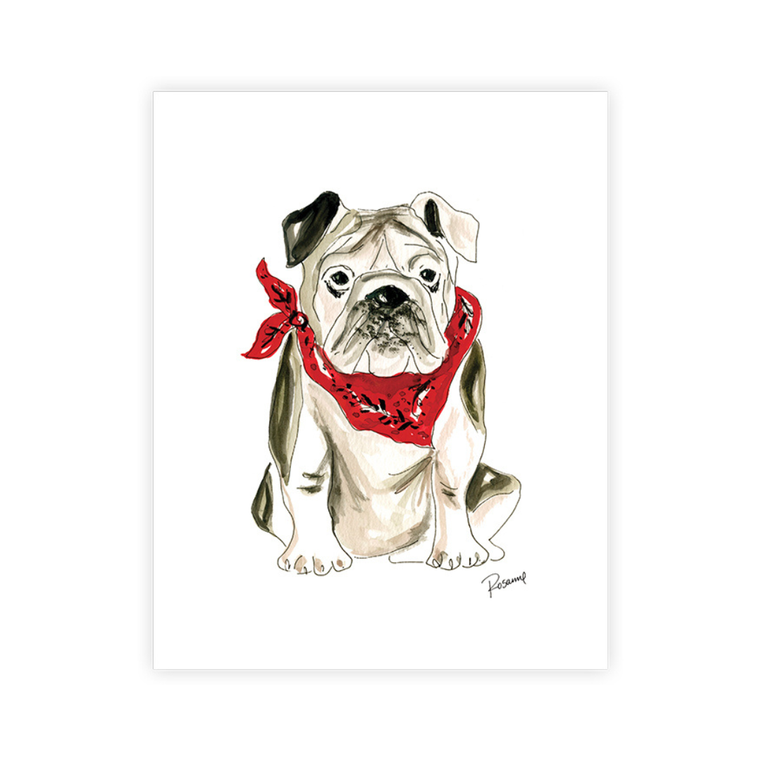 Hand-Painted Bulldog with Red Bandana