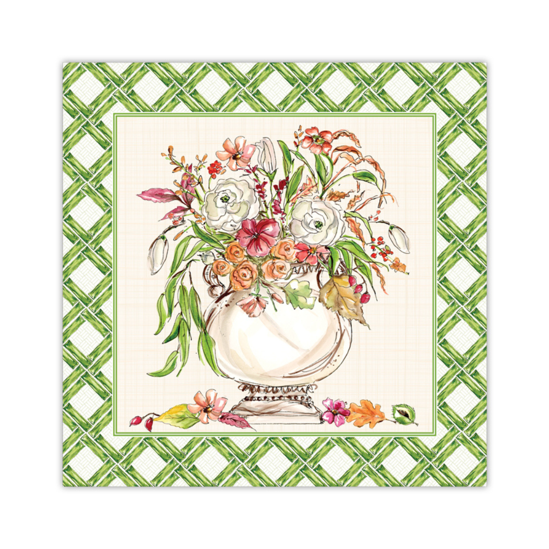 Handpainted Fall Floral Arrangement with Green Bamboo Border Square Placemat