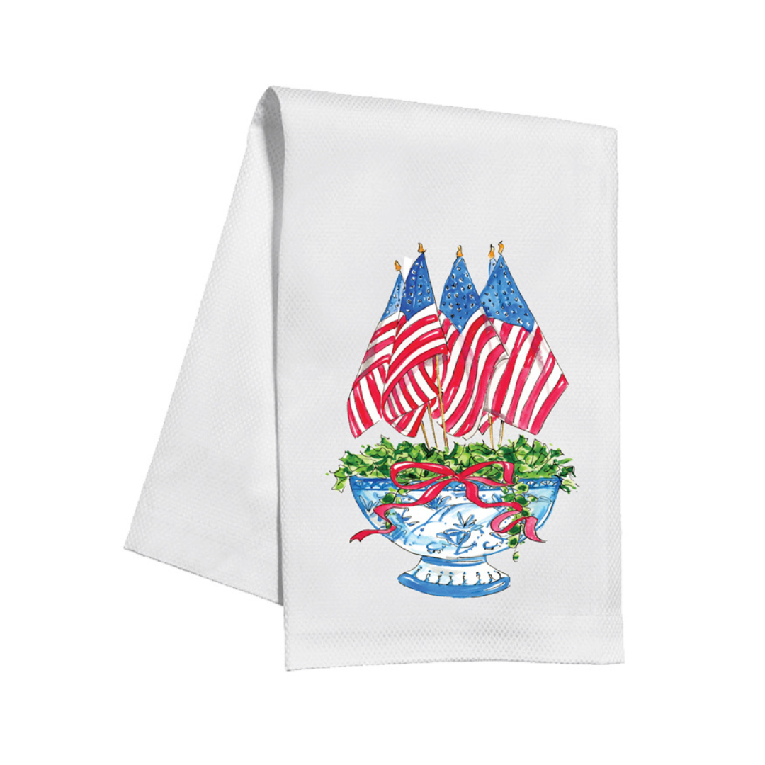 Kitchen Towel Hand-Painted Flags in Chinoiserie Planter