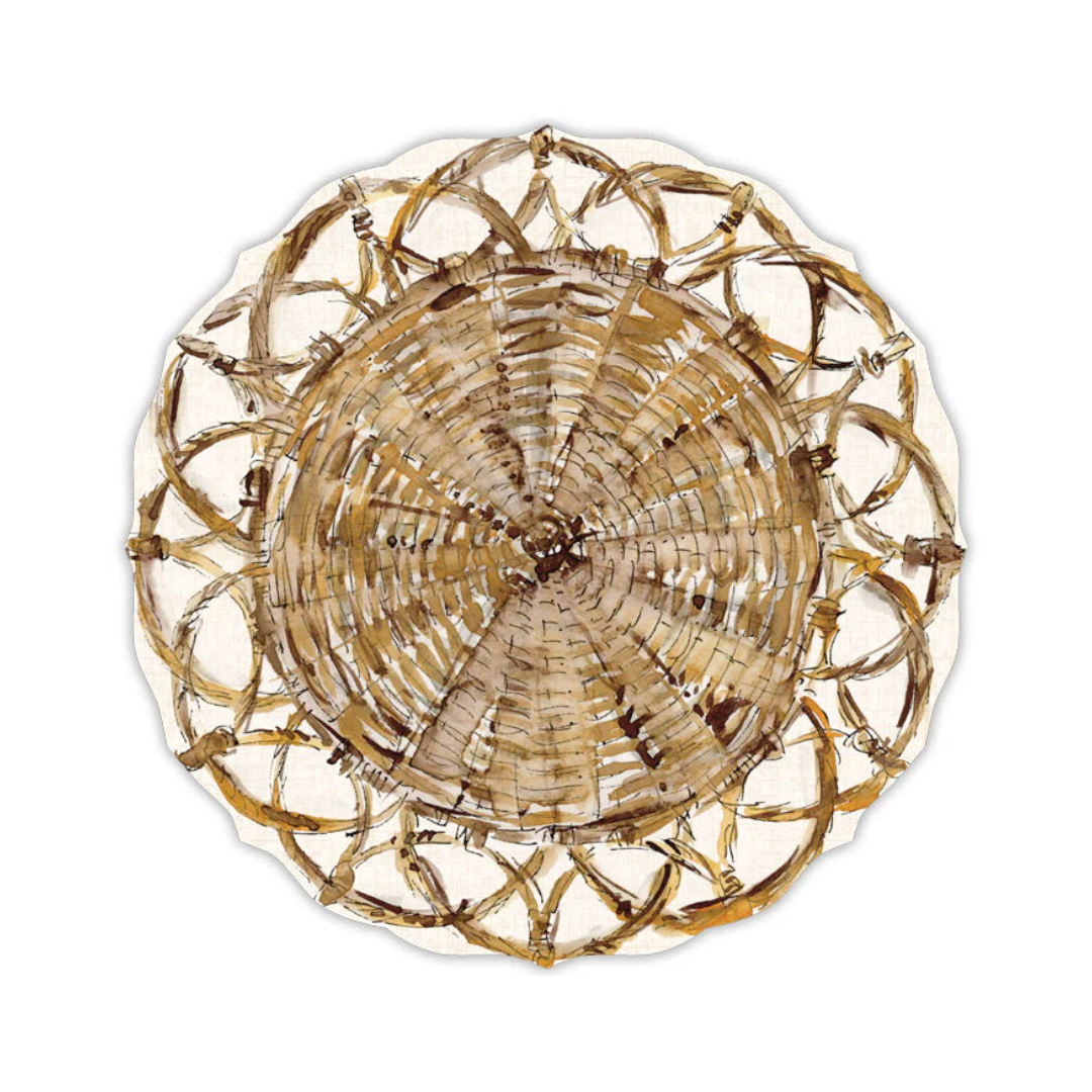 Posh Die Cut Placemat Handpainted Coastal Round Woven Rattan