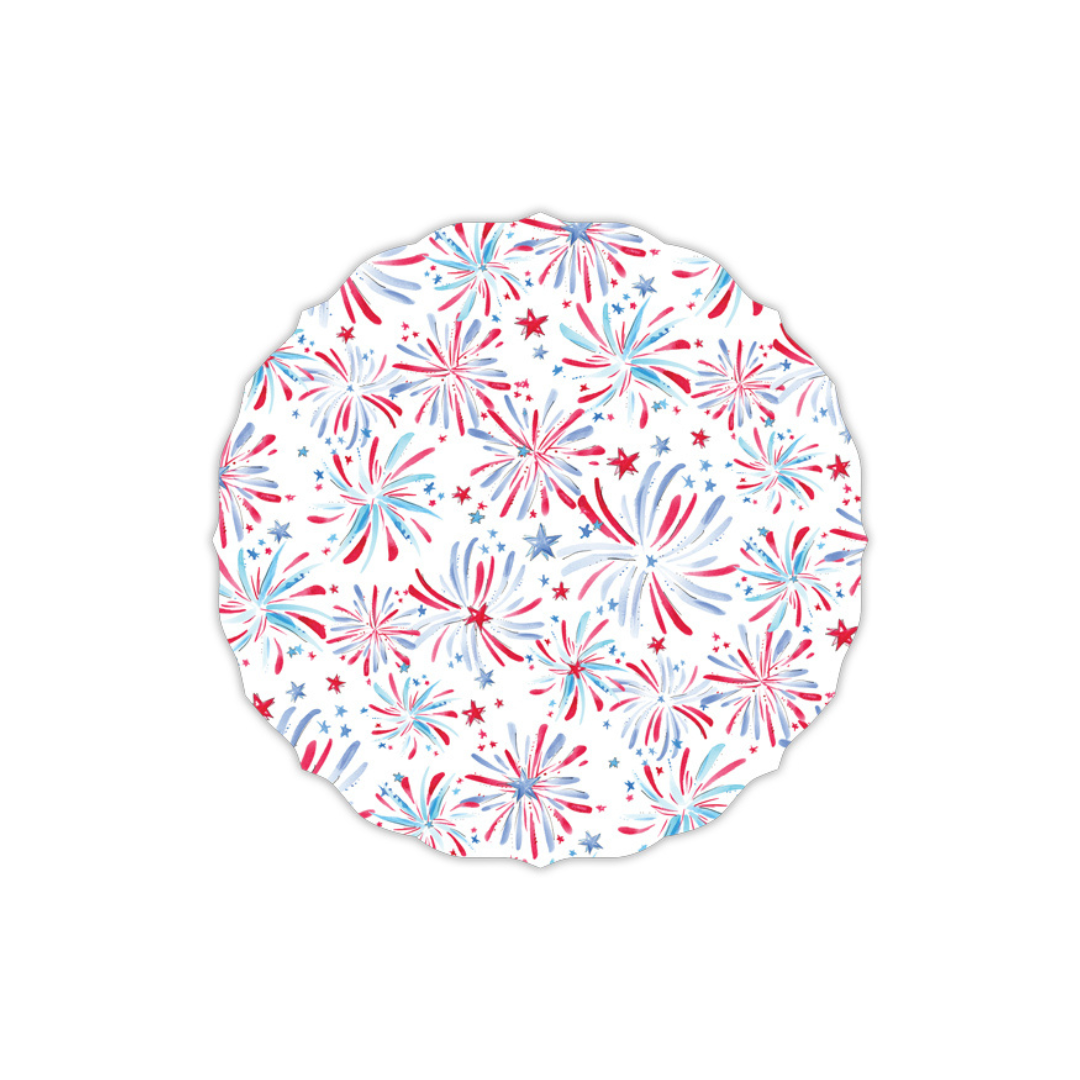 Posh Die Cut Placemat Handpainted Red, White and Blue Fireworks Circle