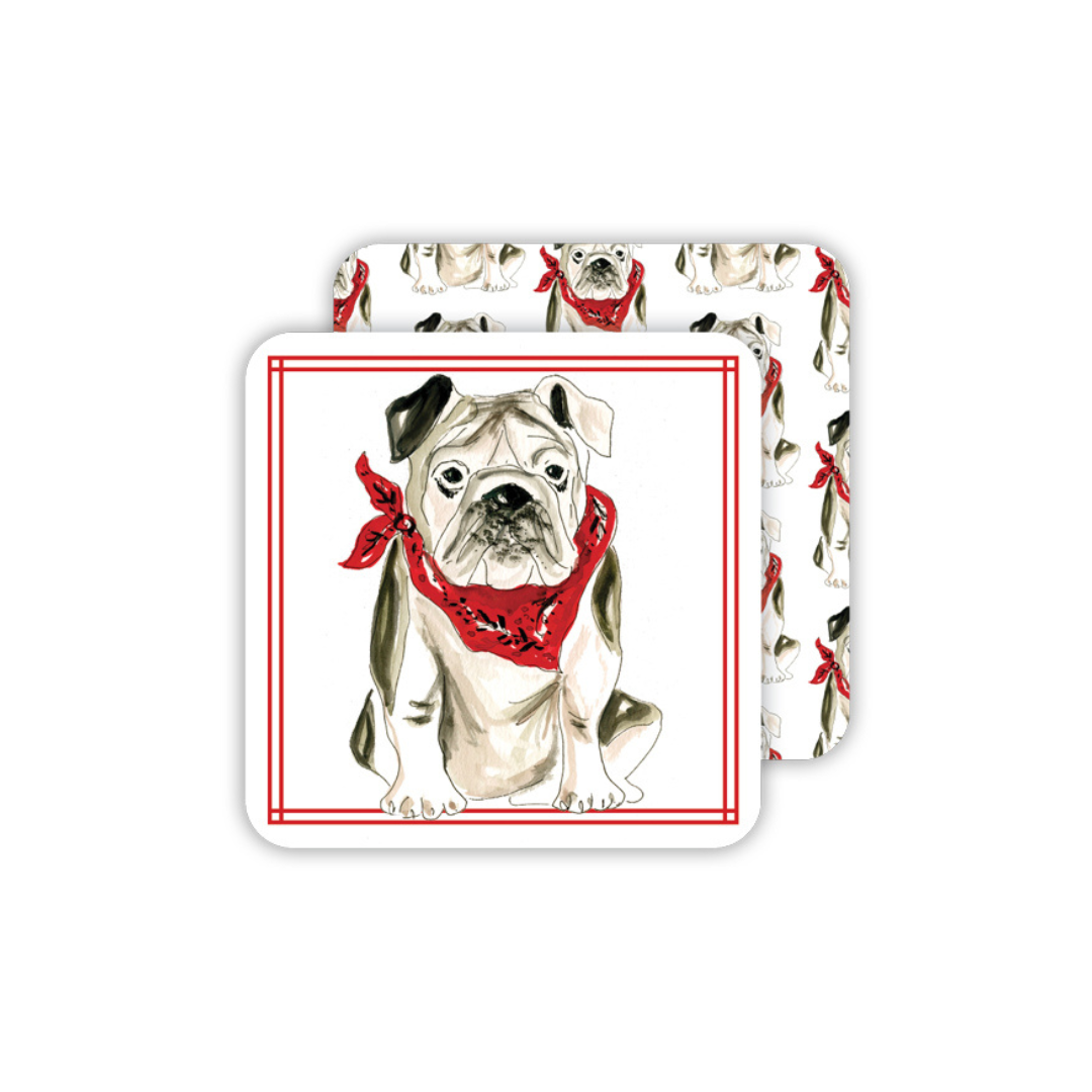 Reversible Hand-Painted Bulldog with Bandana Coaster