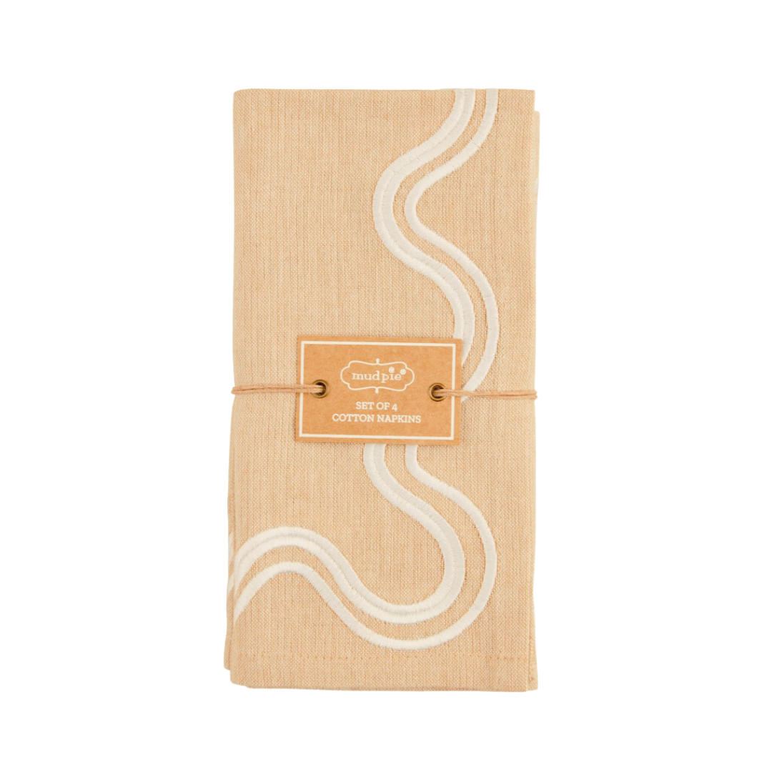Tan and White Squiggle Napkin Set