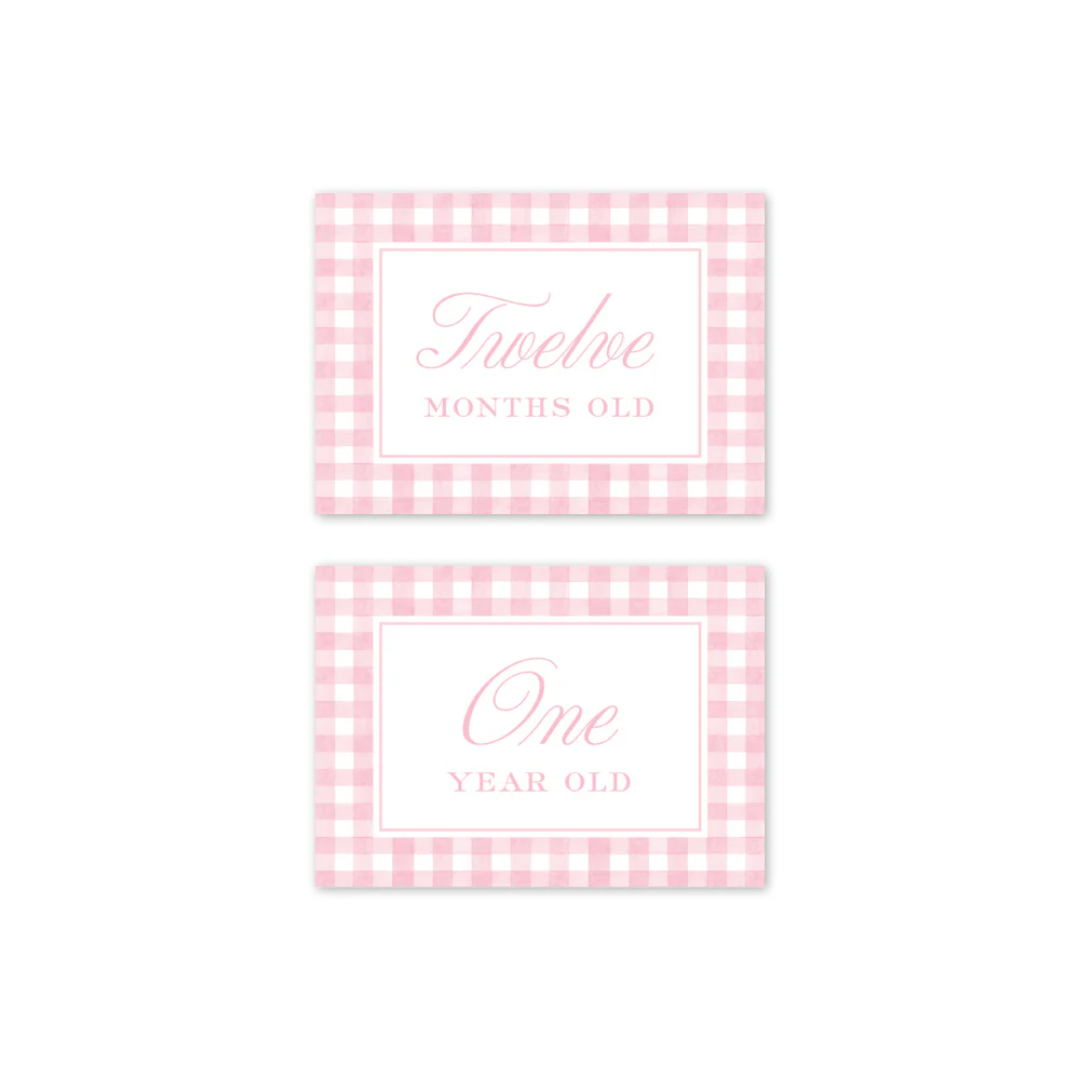 Dogwood Hill Cavalier Garden Gingham Pink Milestone Cards