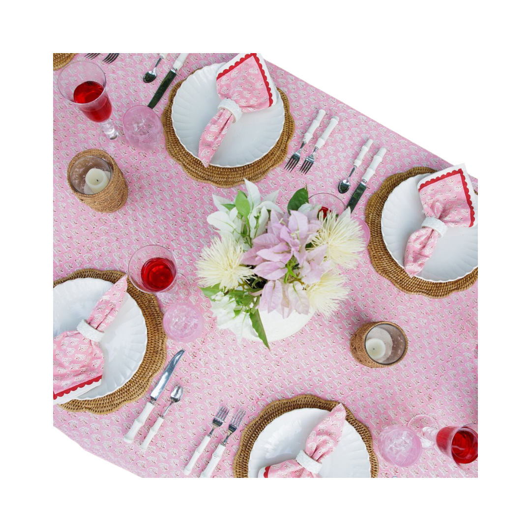 Pomegranate Pom Buti Pink Tablecloth