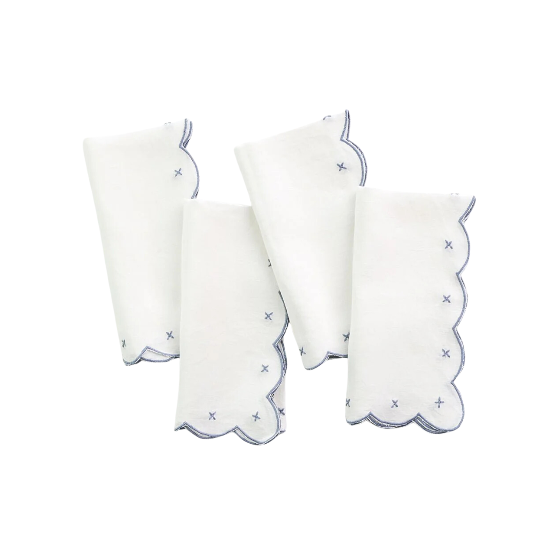 Pomegranate Scalloped Knot Light Blue Napkins Set of 4