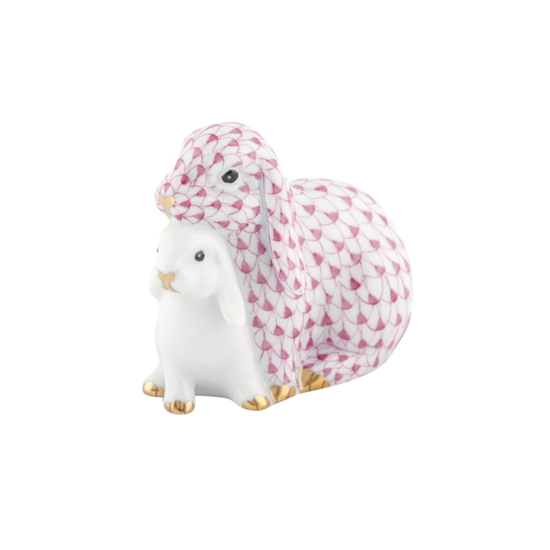 Herend Cuddling Bunnies-Raspberry