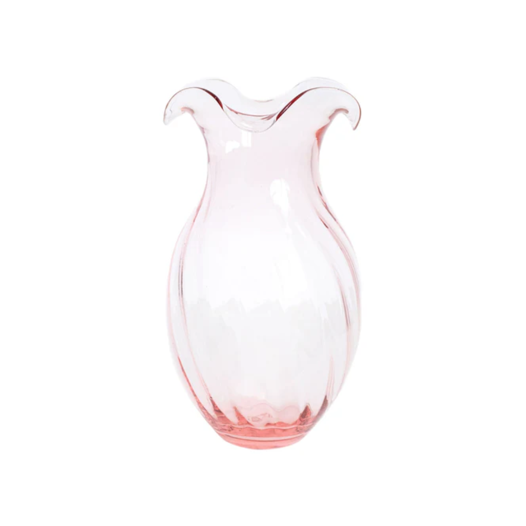 Vietri Hibiscus Glass Pink Vertical Fluted Small Vase