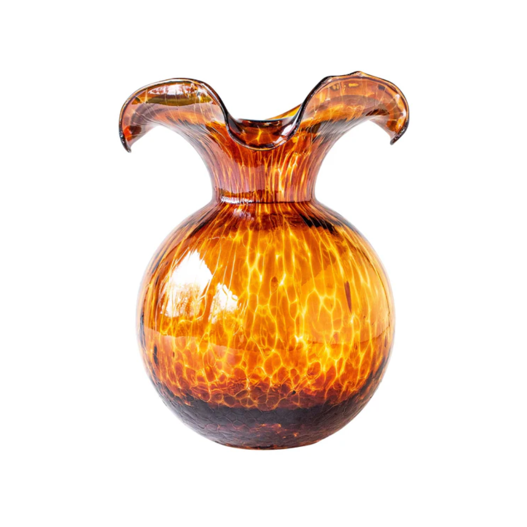 Vietri Hibiscus Glass Brown Tortoiseshell Medium Fluted Vase
