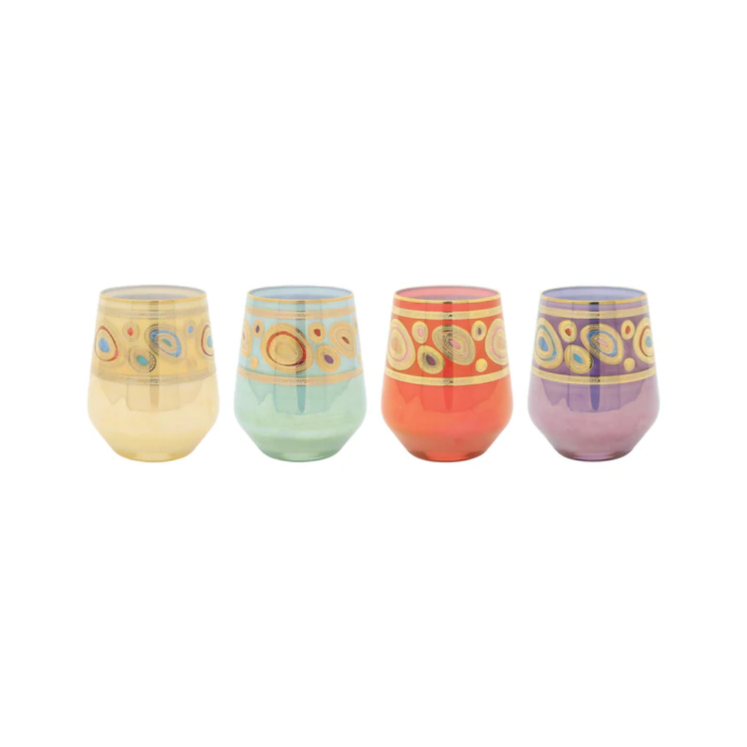 Vietri Regalia Assorted Stemless Wine Glasses - Set of 4