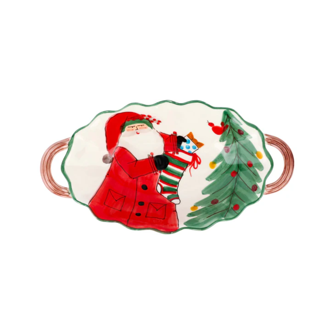 Vietri Old St. Nick Handled Scalloped Oval Bowl