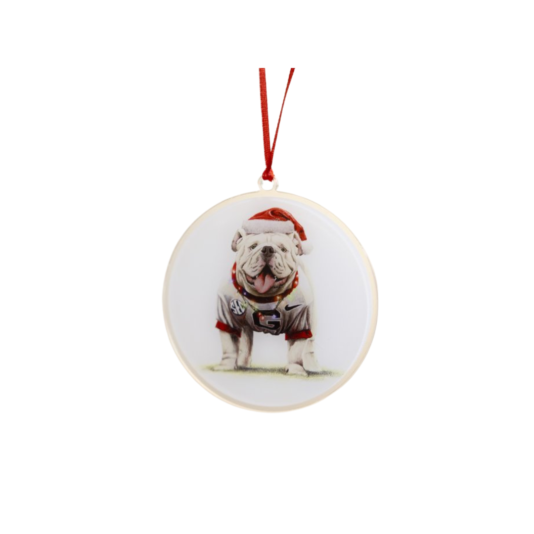 Bryan Horn Art Round Acrylic Christmas Bulldog Ornament