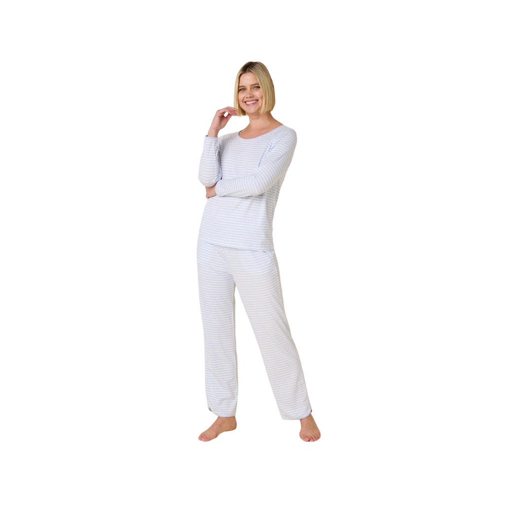 Essential Stripe Pima Knit Simple Set - Heavenly Blue