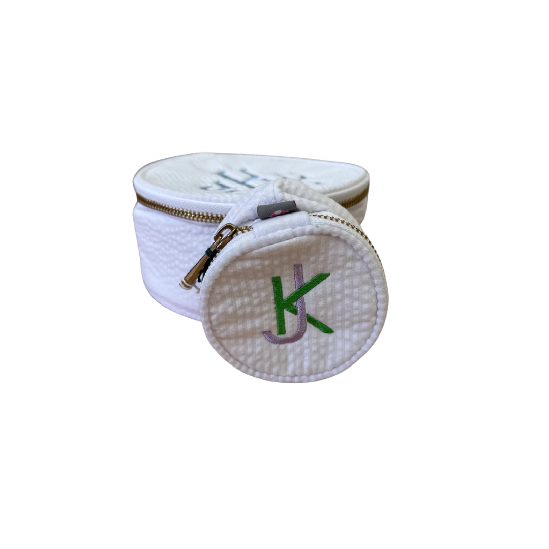 Initial Creations Monogrammed White Seersucker Jewelry Round