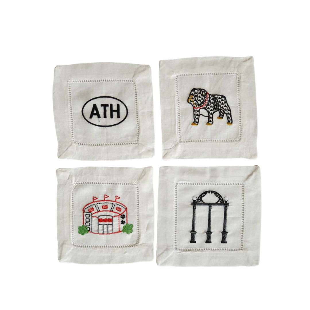 Initial Creations Set of 4 UGA Linen Cocktail Napkins