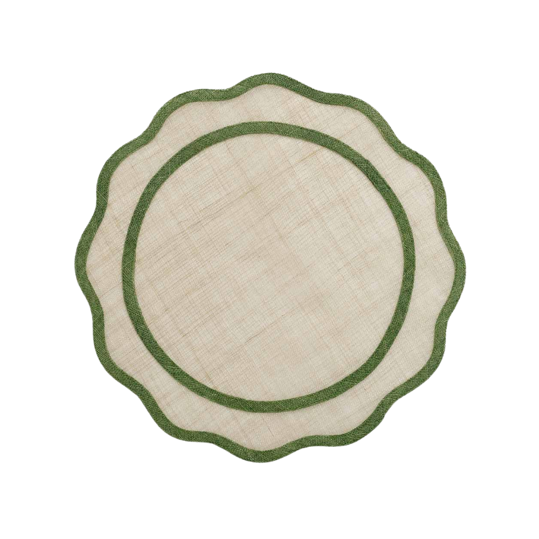 Pomegranate Green Scalloped Rice Paper Placemat - Set of 4