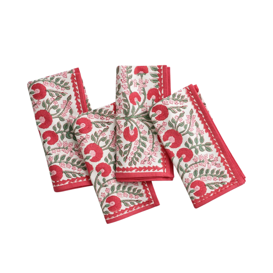 Pomegranate Cactus Flower Scarlet Rose Napkin 20x20 Set of 4