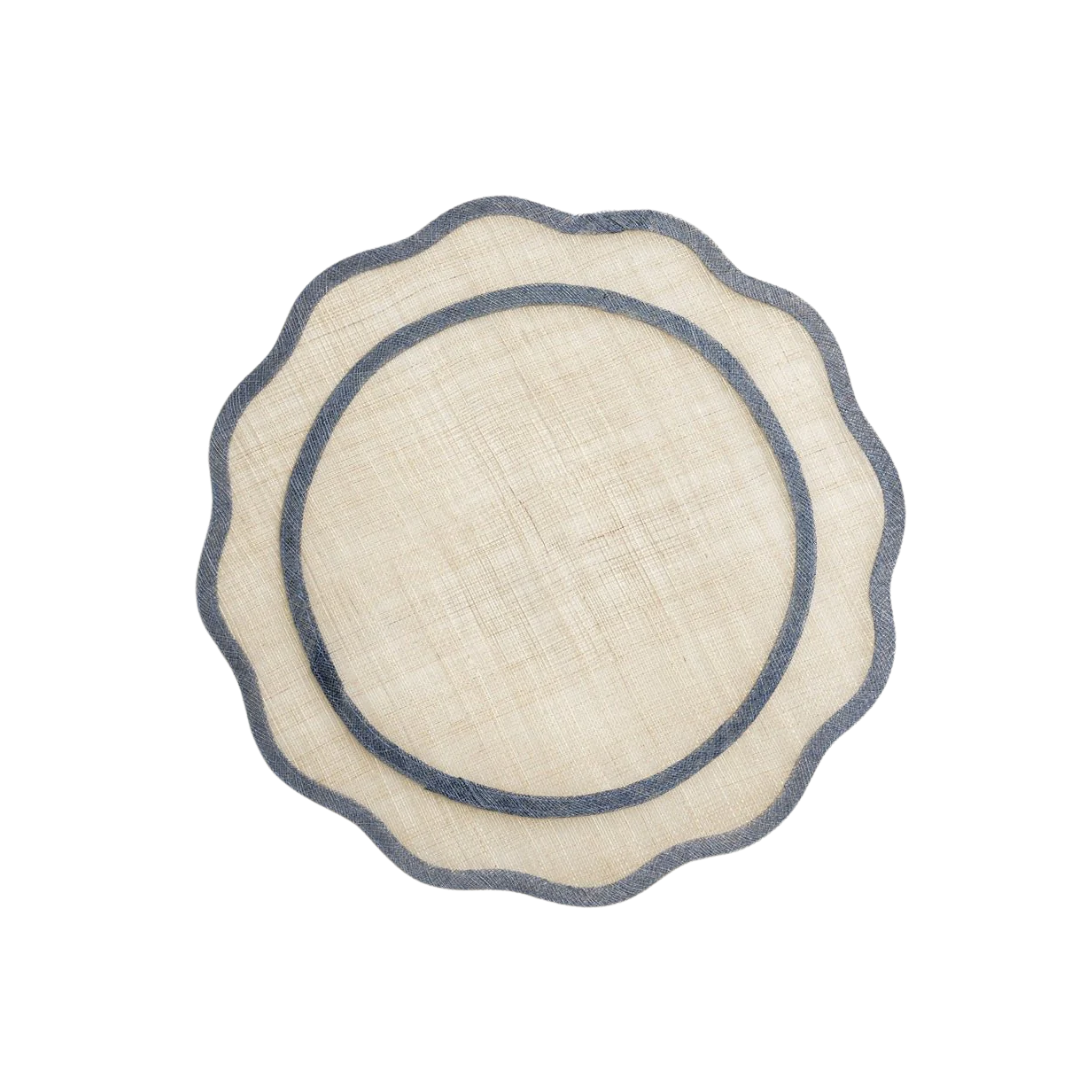 Pomegranate Light Blue Scalloped Rice Paper Placemat - Set of 4