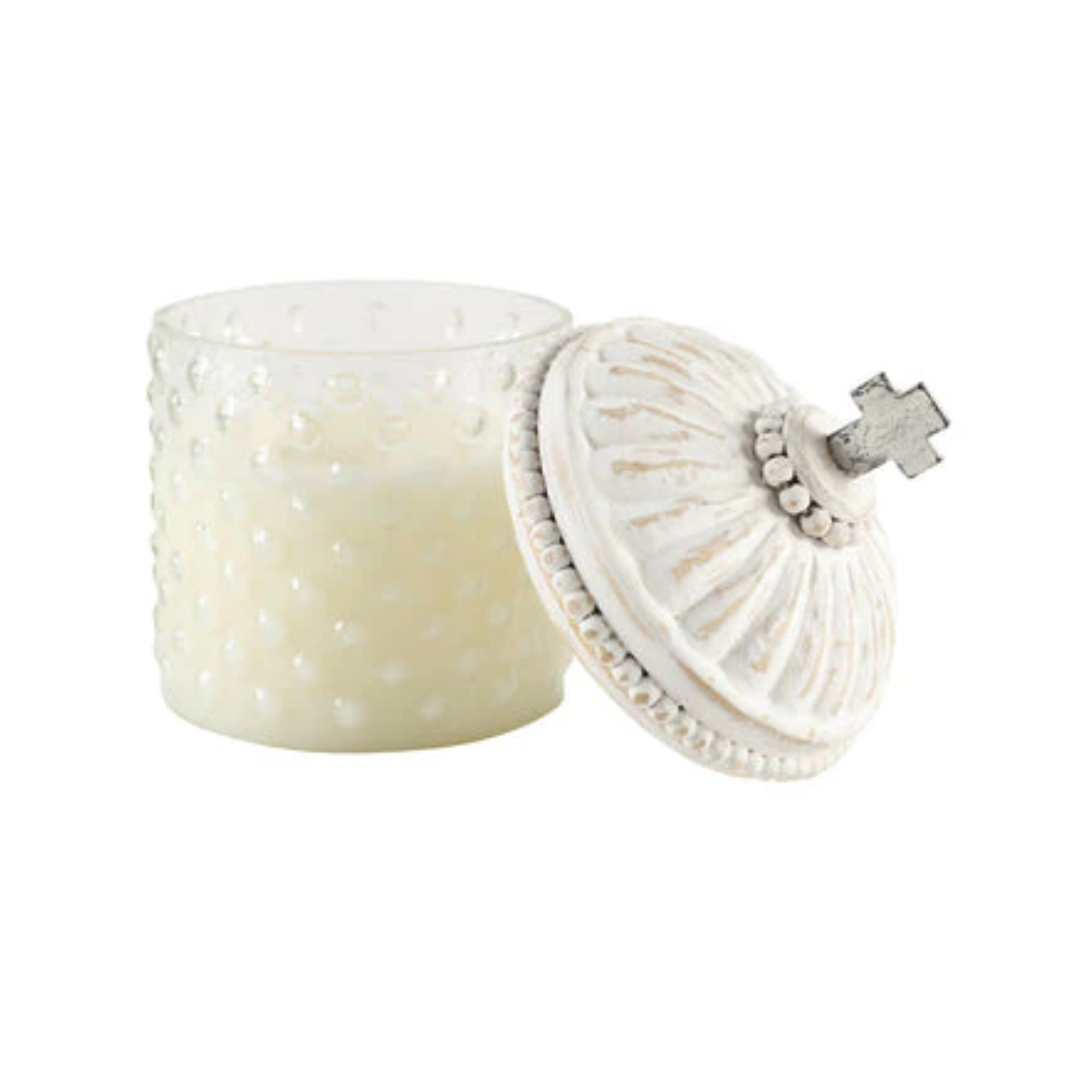 Lux Fragrances Faith Hobnail Candle with Whitewashed Cross Lid