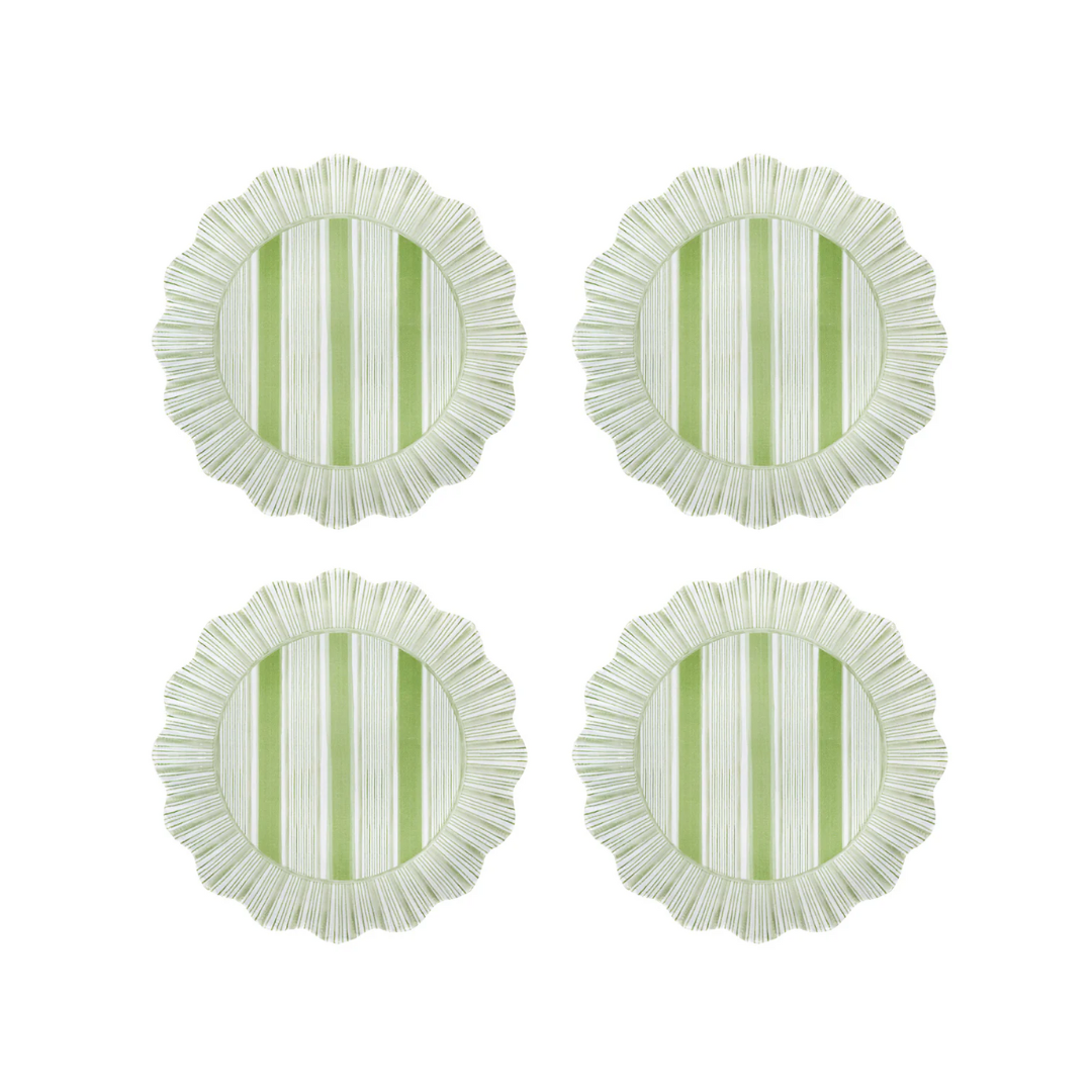 Juliska Cabana Stripe Melamine Dessert/Salad Plate Set/4 - Seagrass