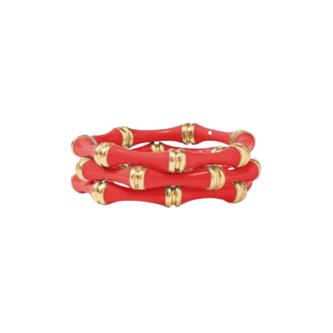 Julie Vos Bamboo Trio Ring-Crimson Red Enamel-8