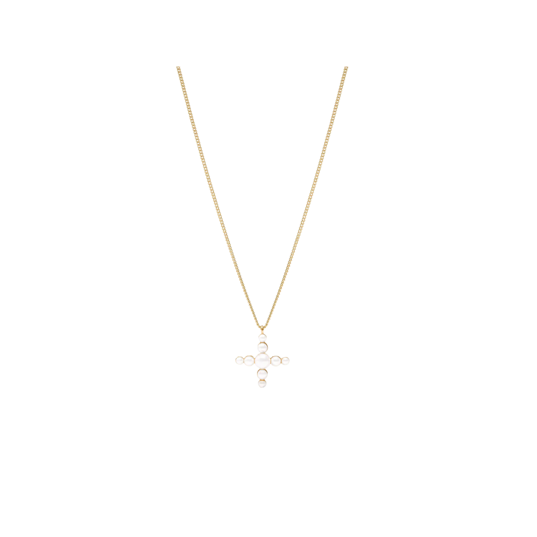 Julie Vos Gumdrop Cross Delicate Necklace- Gold- Pearl- OS