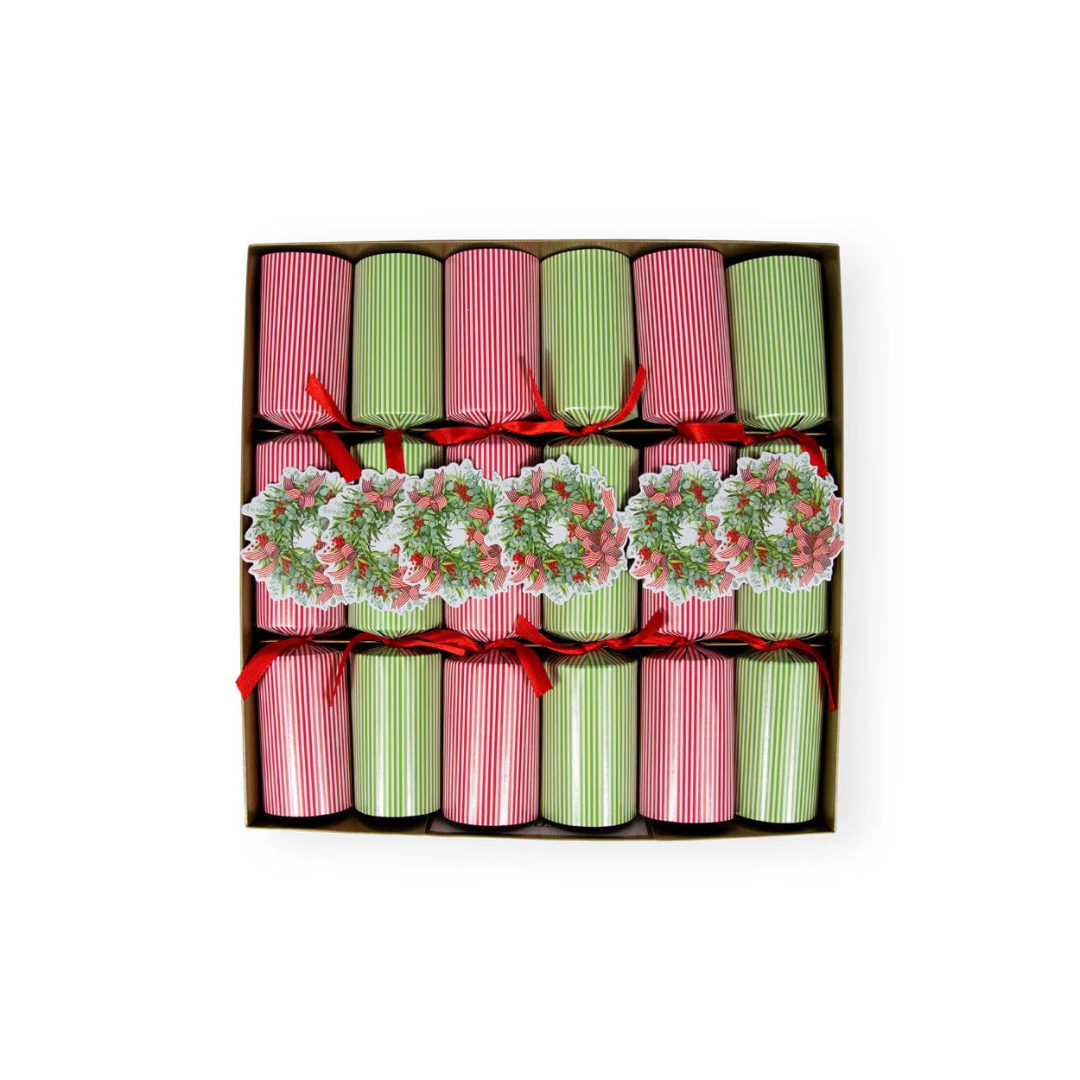 Caspari Ribbon Stripe Wreath Christmas Crackers