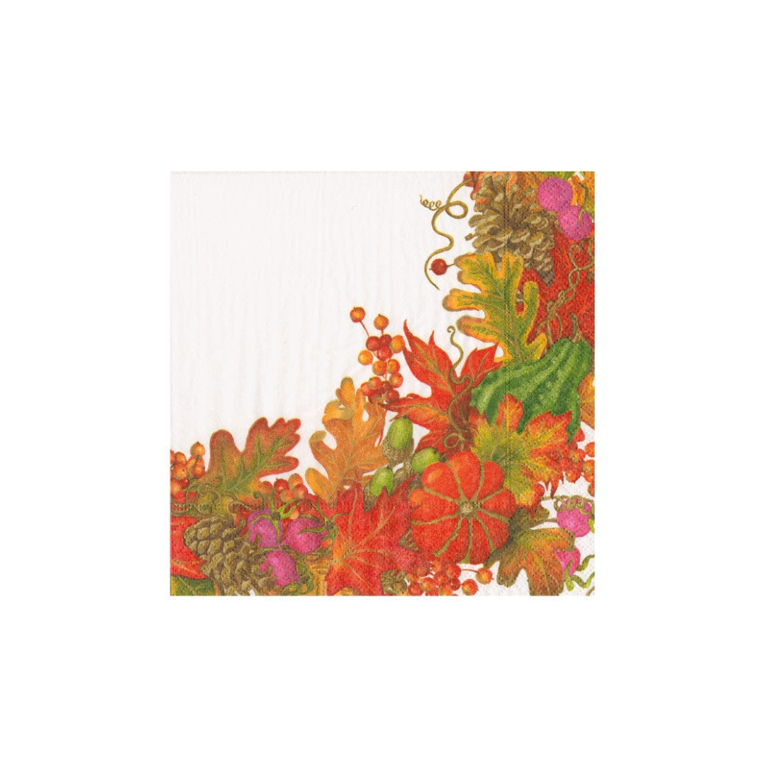 Caspari Harvest Garland White Cocktail Napkins