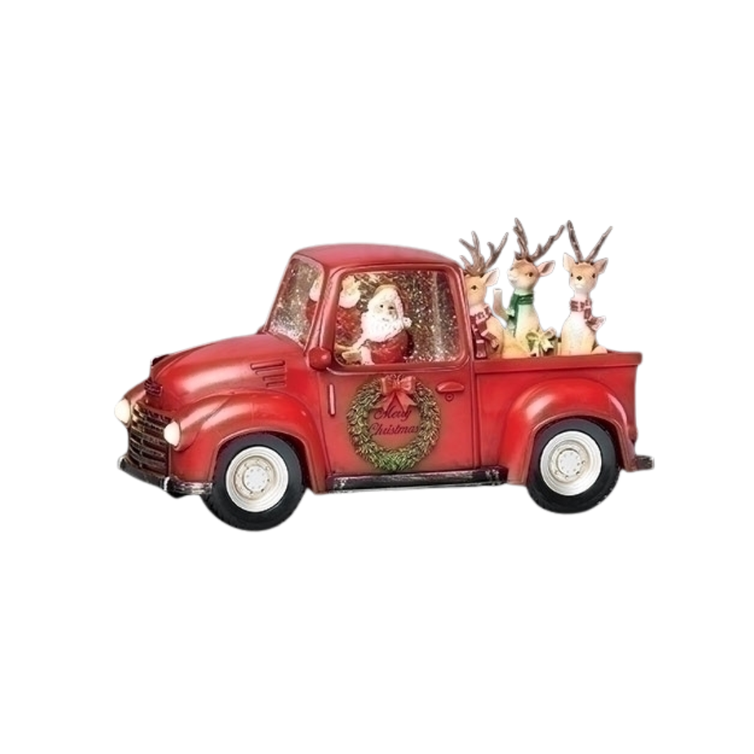 6" Lighted Swirl Truck with Santa and Reindeer