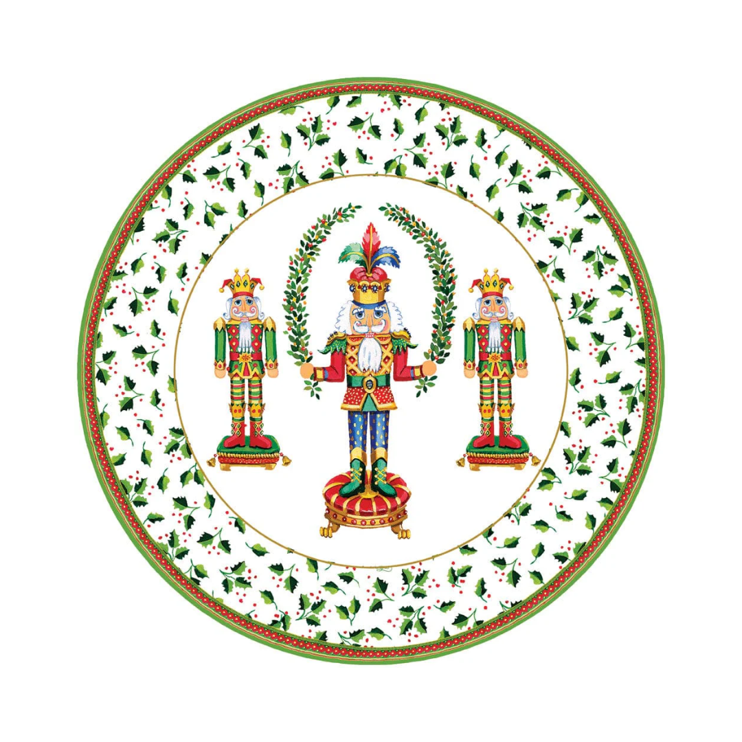 Caspari Nutcracker Christmas Round Paper Placemats - 12 Per Package