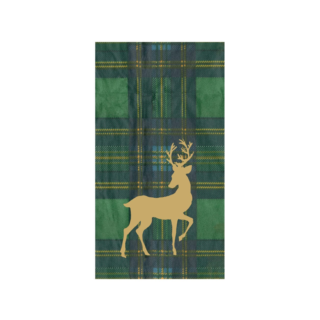 Caspari Reindeer Tartan Guest Towel