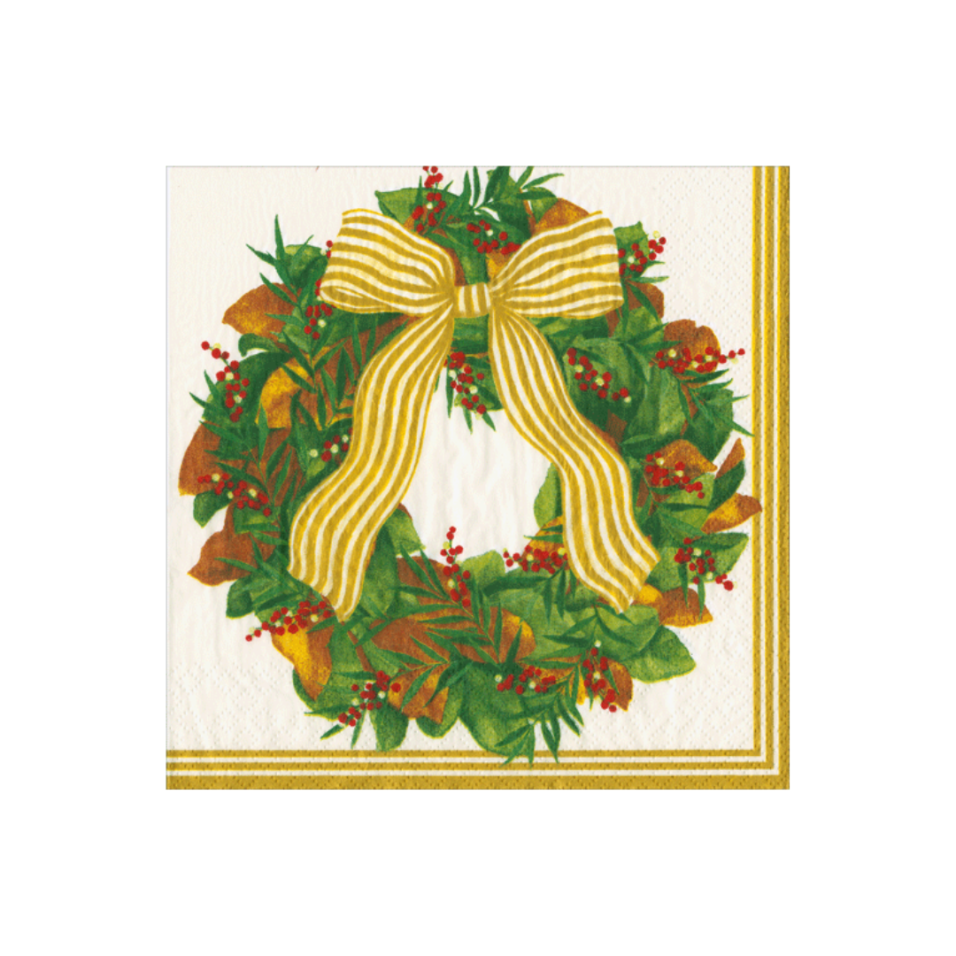 Caspari Magnolia Wreath Cocktail Napkin