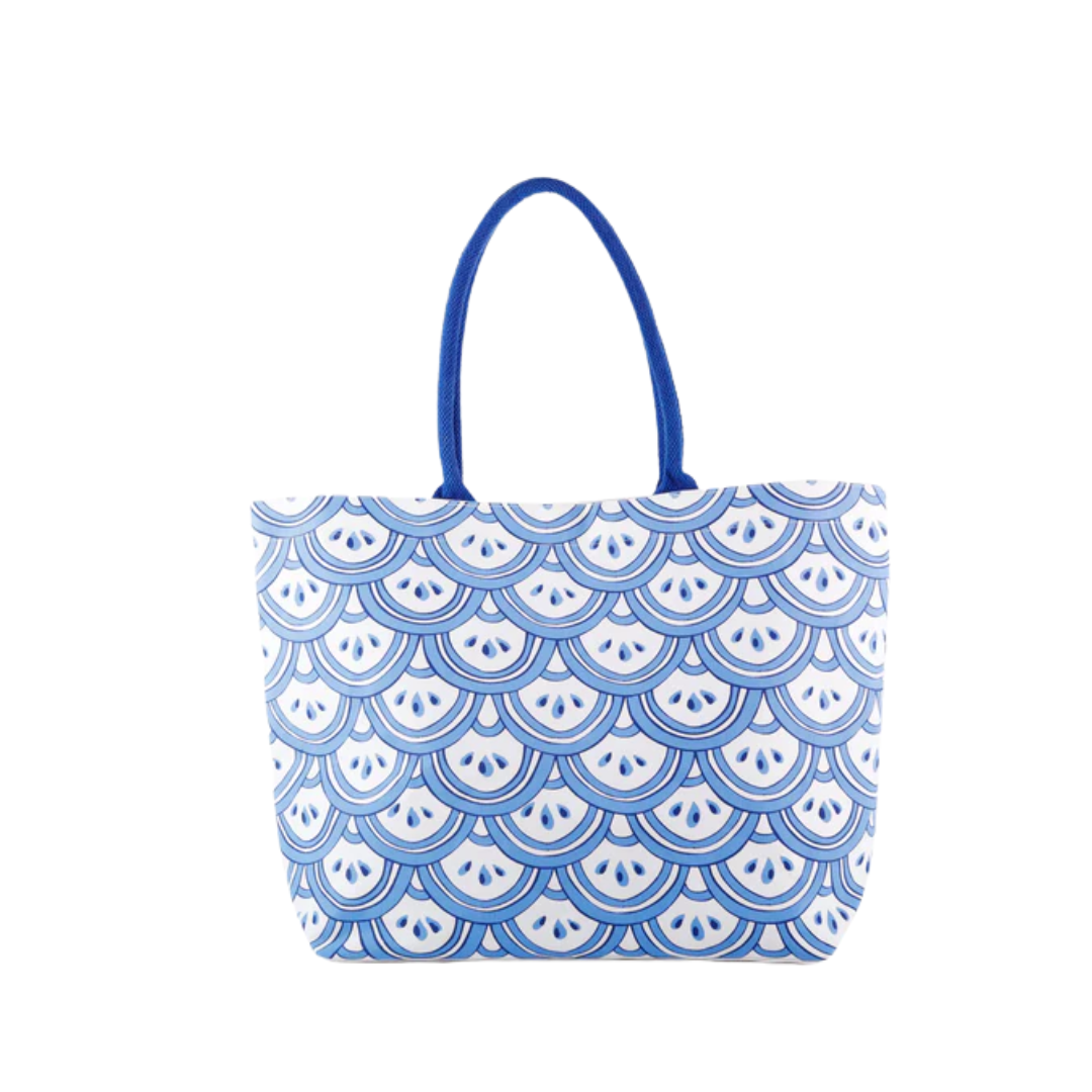 Blue and White Fishscale Pattern Tote Bag