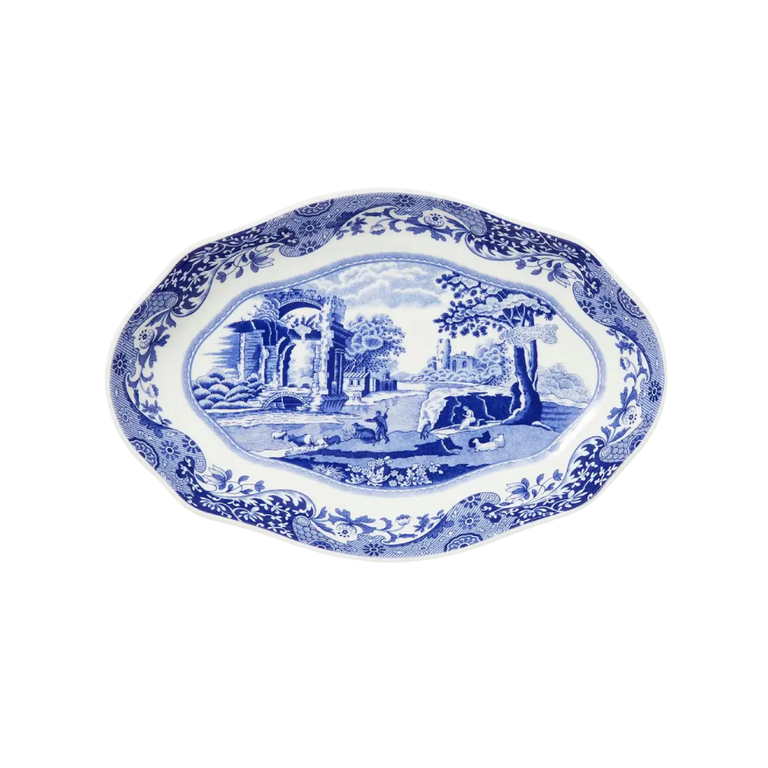 Spode Blue Italian Oval Fluted Pickle Dish