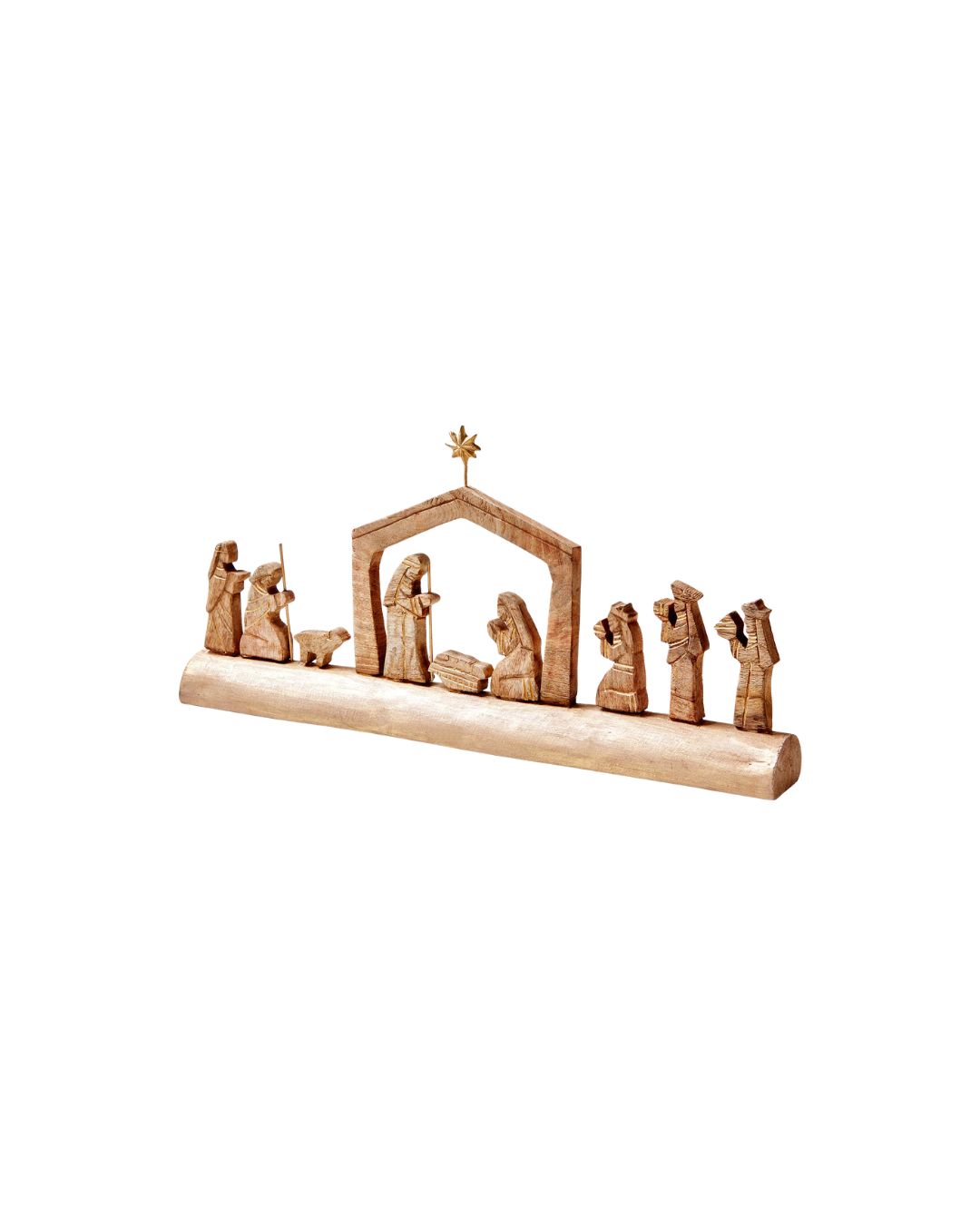 Nativity Scene on Carved Wood Log