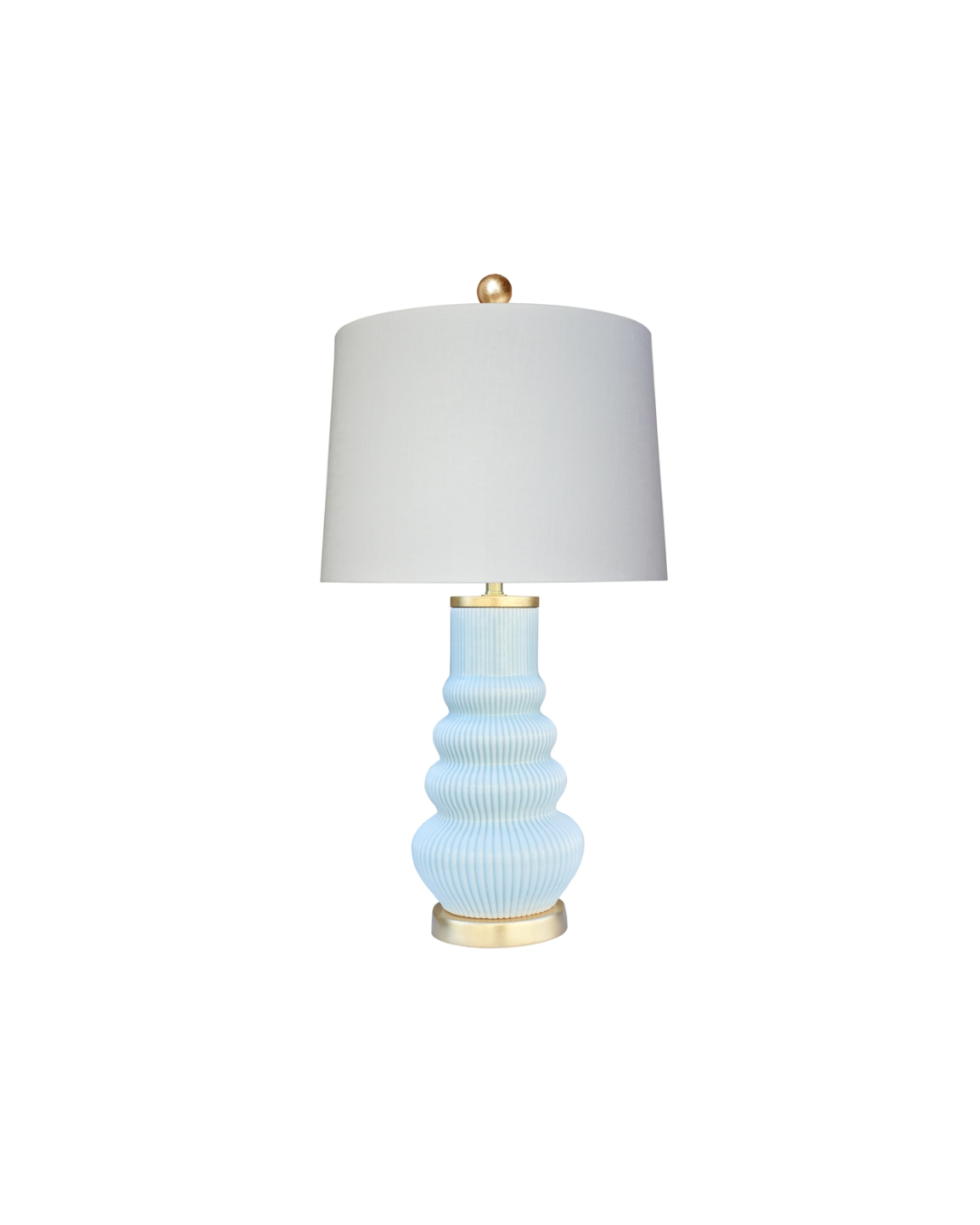 CELADON BLUE PORCELAIN STRIPS GOURD LAMP WITH GOLD BASE