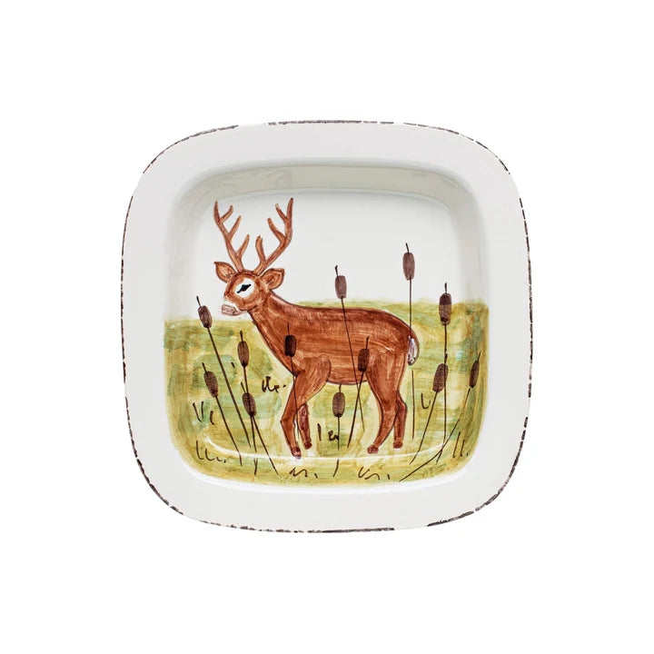 Vietri Wildlife Deer Rimmed Square Platter