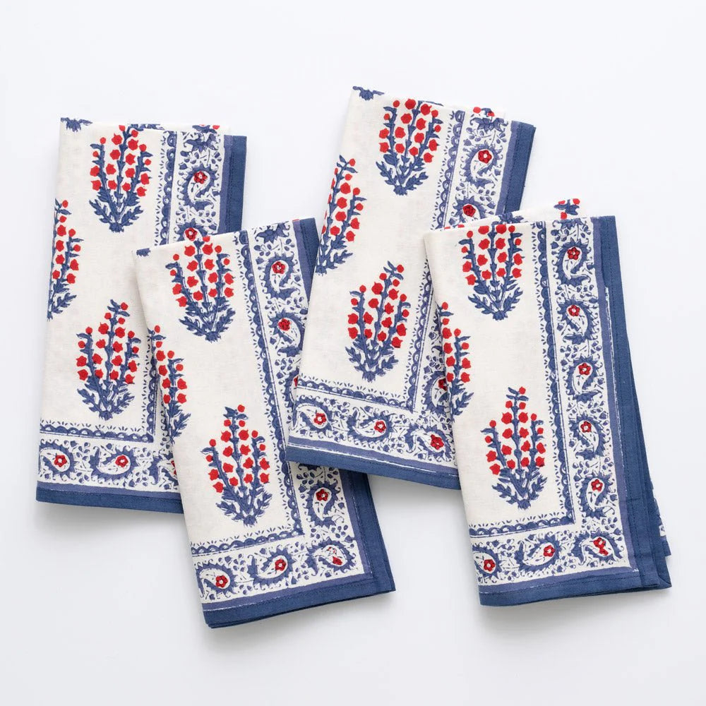 Pomegranate Sagar Red & Blue Linen Dinner Napkin