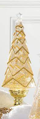 14" Lighted Tree with Gold Swirling Glitter