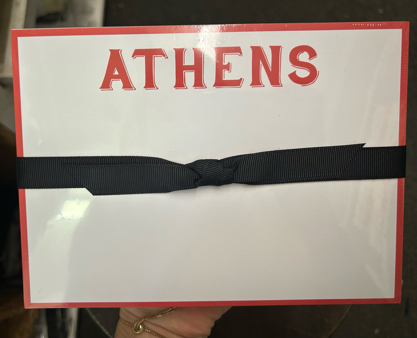 Notepad Athens in Red Block Font Black Ribbon