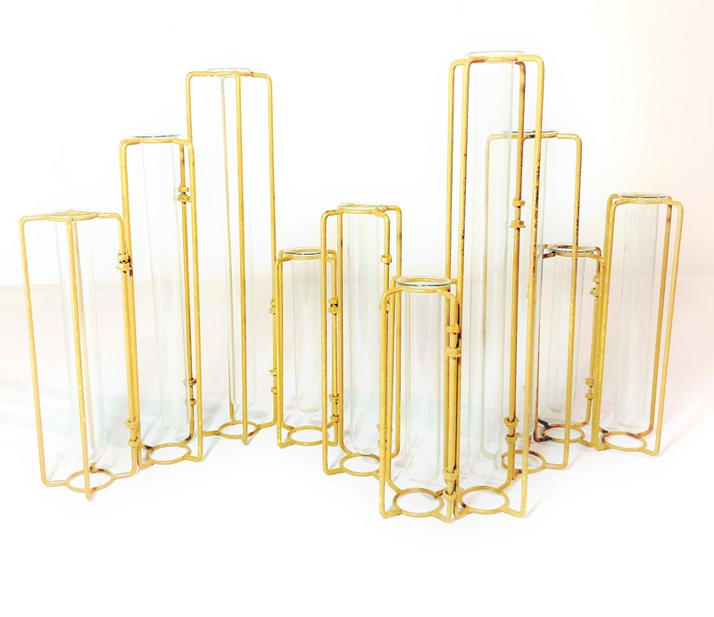 13x30x3" Hinged Test Tube Vase x10, Gold